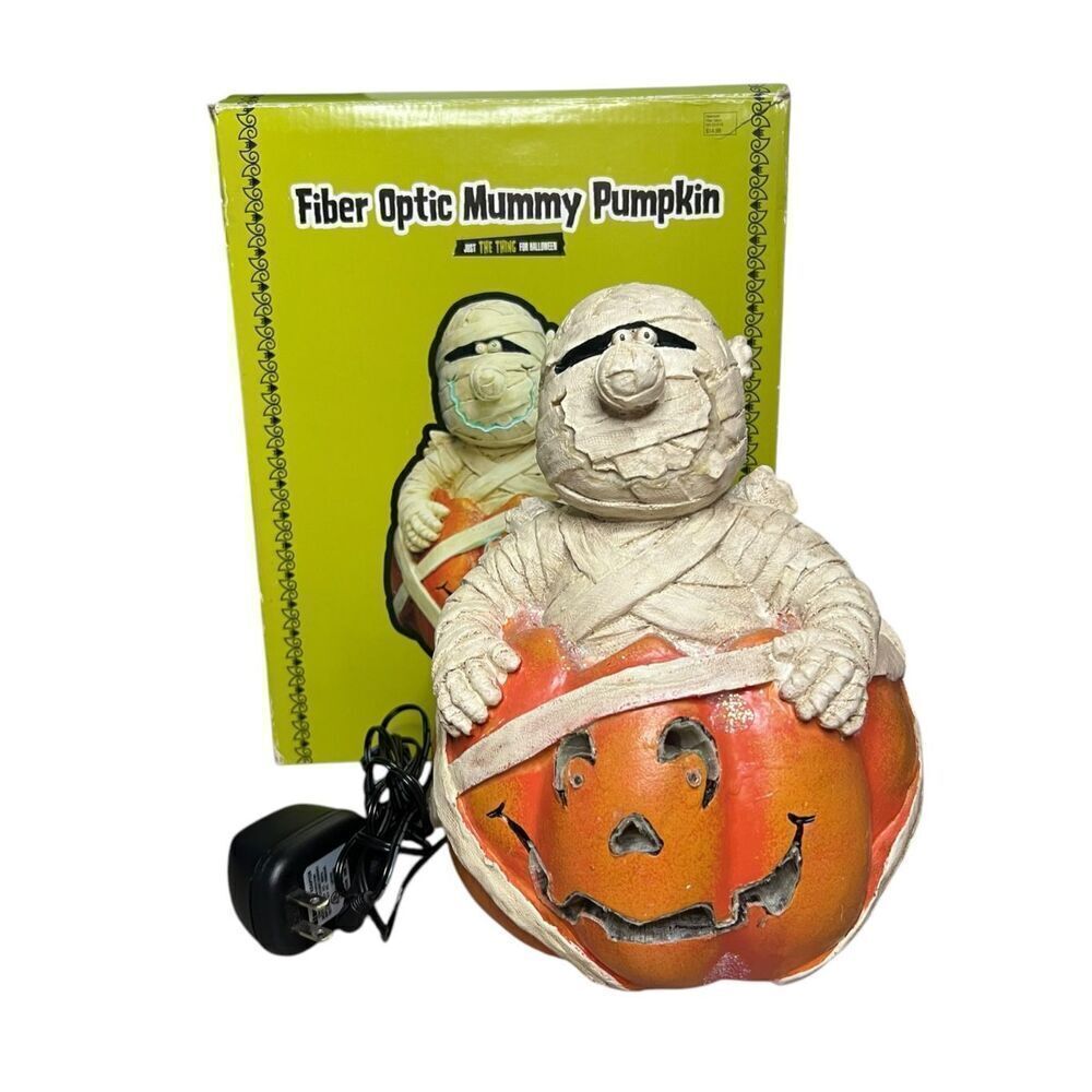 Vintage Fiber Optic Mummy Pumpkin Light Up Jack O Lantern Target Halloween 2004